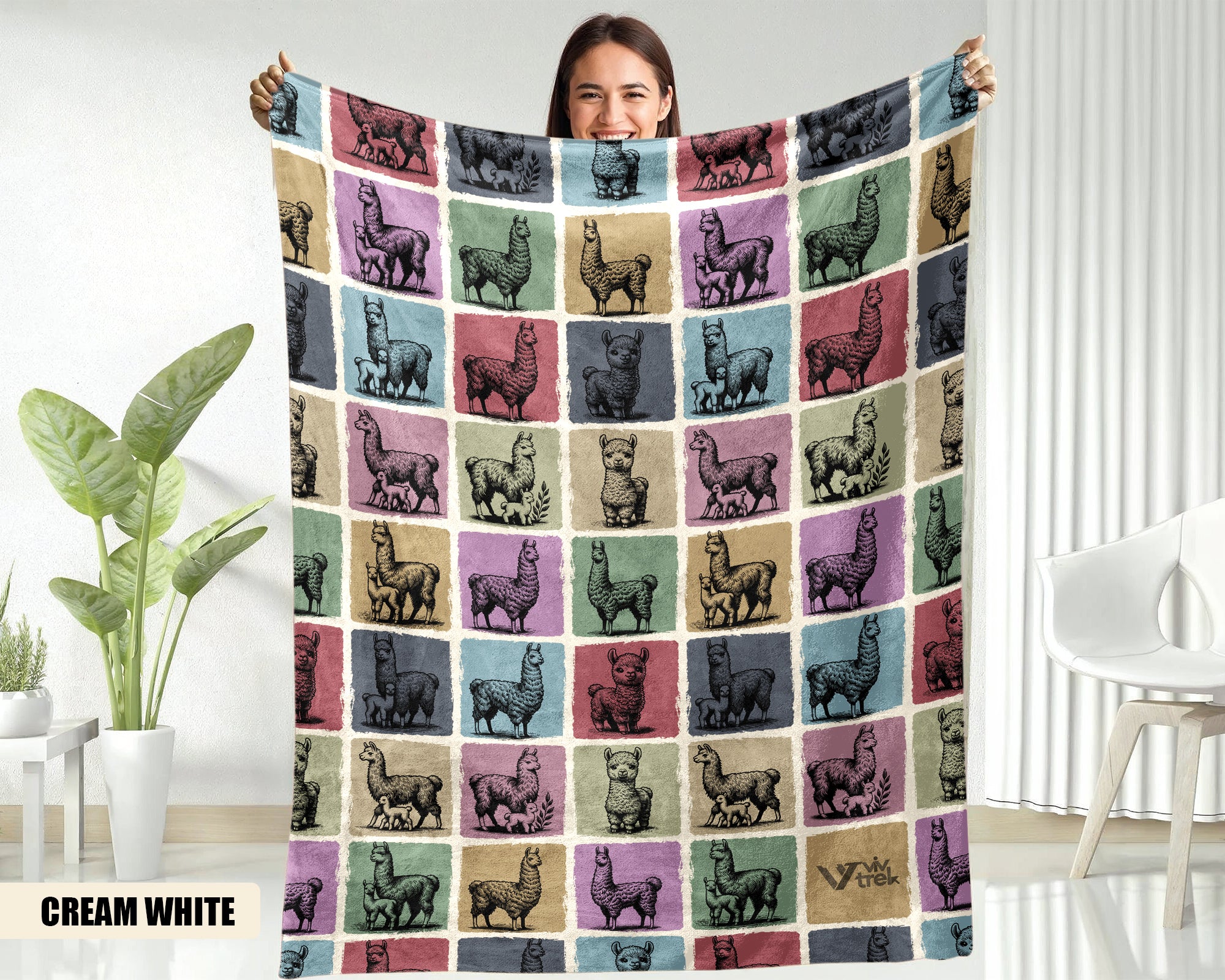 Vintage Llama Blanket - Cozy Alpaca Lover Throw, Retro Animal Gift Under $50