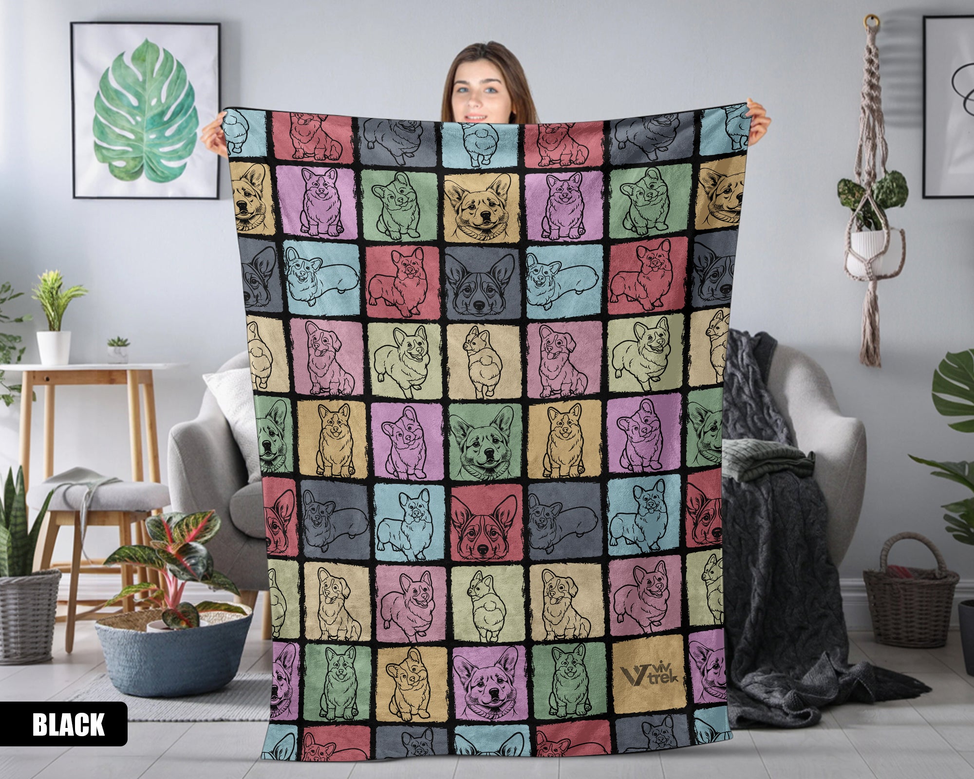 Corgi Dog Gift Blanket - Vintage Corgi Lover Throw, Cozy Fleece Under $50
