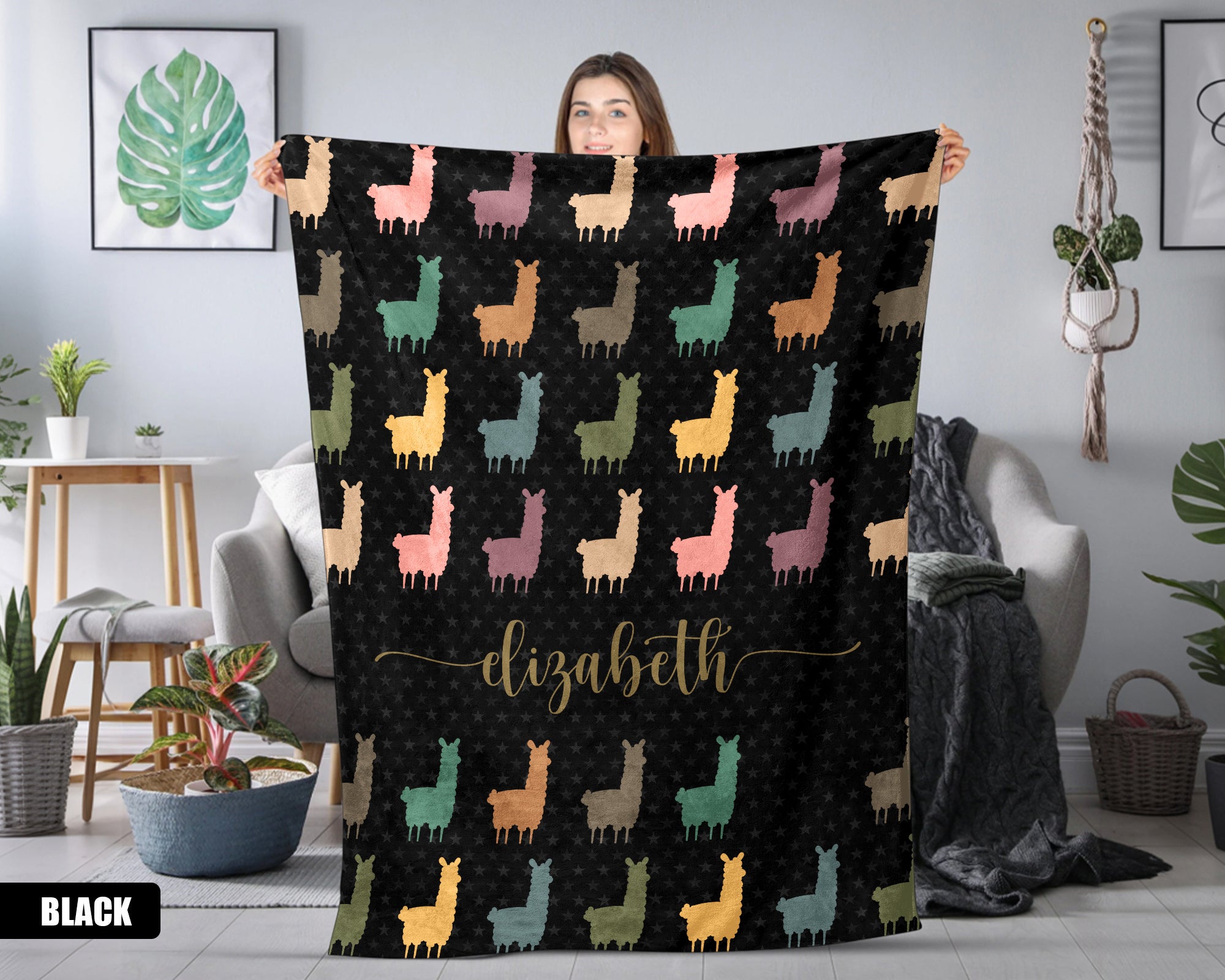Personalized Llama Blanket - Custom Name Throw, Cozy Alpaca Gift Under $50