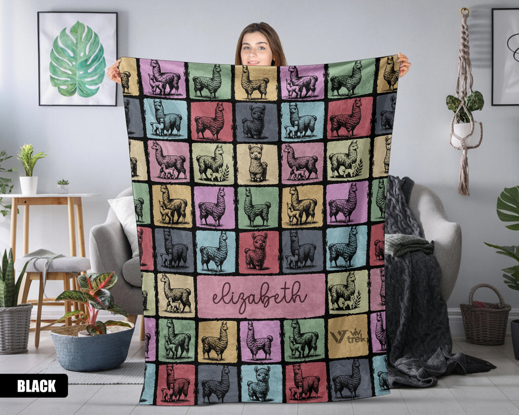 Personalized Llama Blanket - Custom Name Throw, Cozy Alpaca Gift Under $50