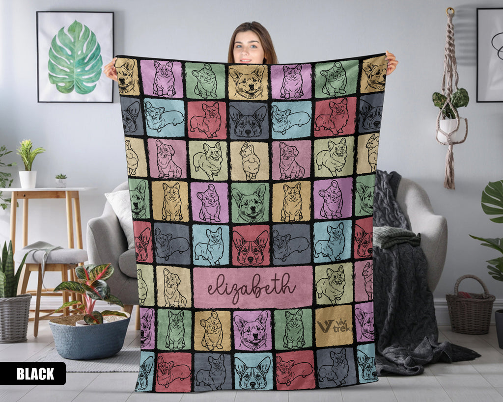 Personalized Corgi Dog Blanket - Custom Name Throw, Cozy Gift Under $50