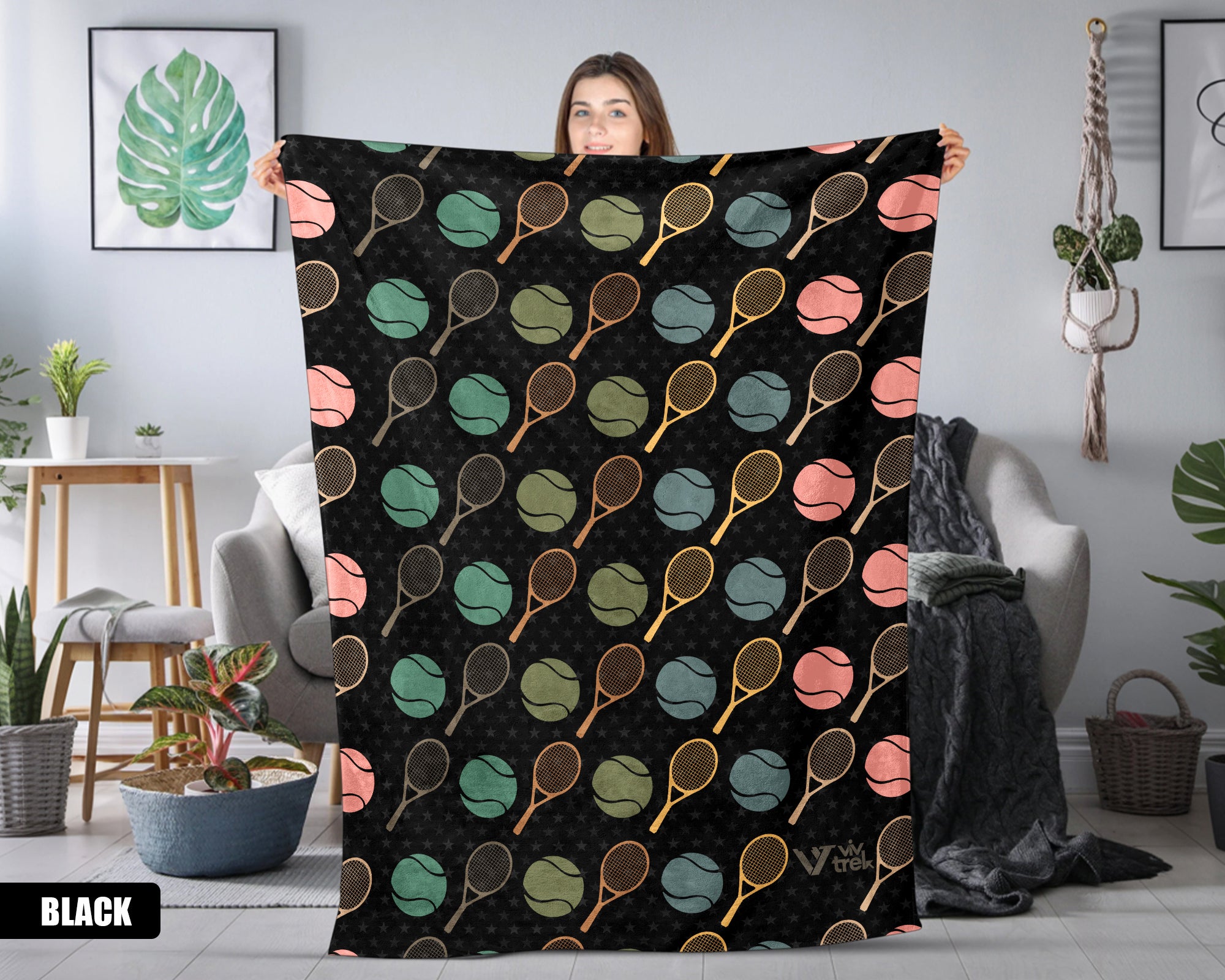Retro Tennis Gift Throw - Vintage Tennis Player Blanket, Cozy Fleece Under $50