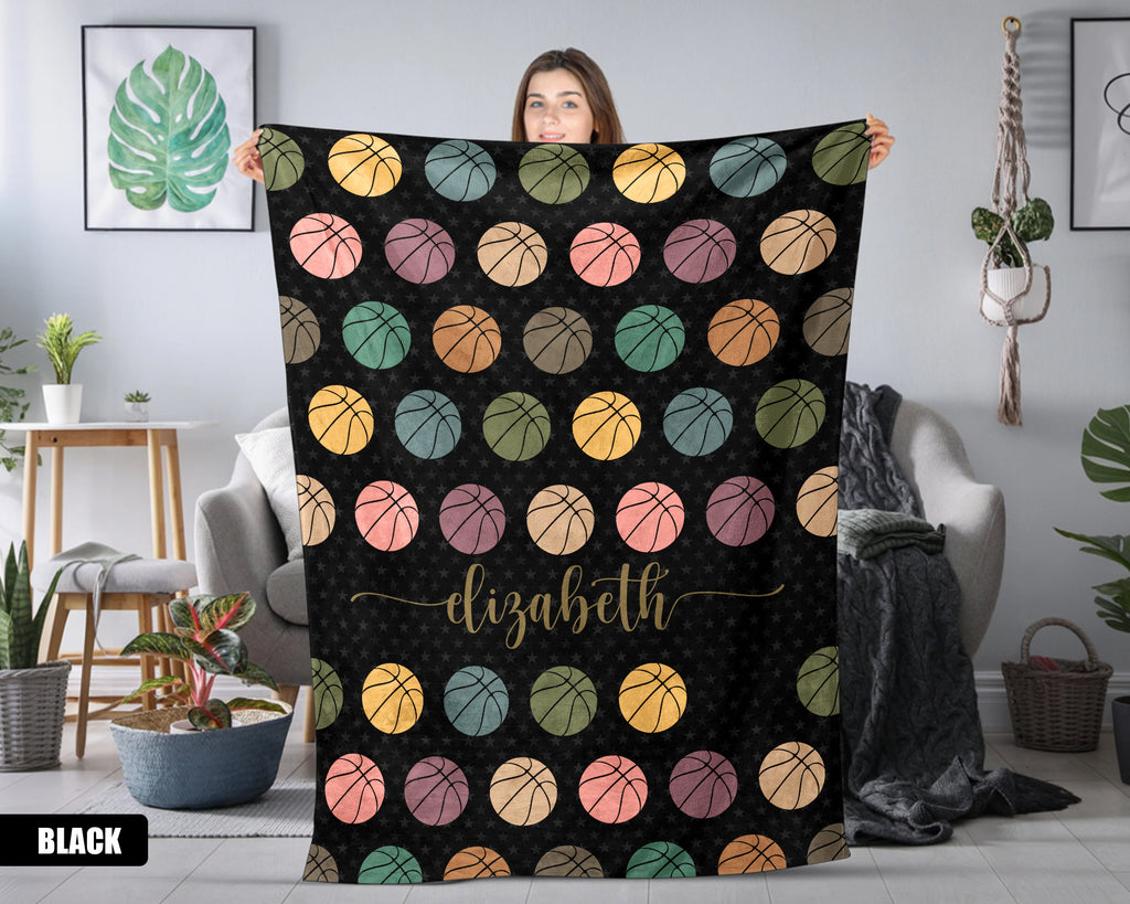Custom Basketball Blanket - Personalized Name Throw, Vintage Sports Gift Under $50