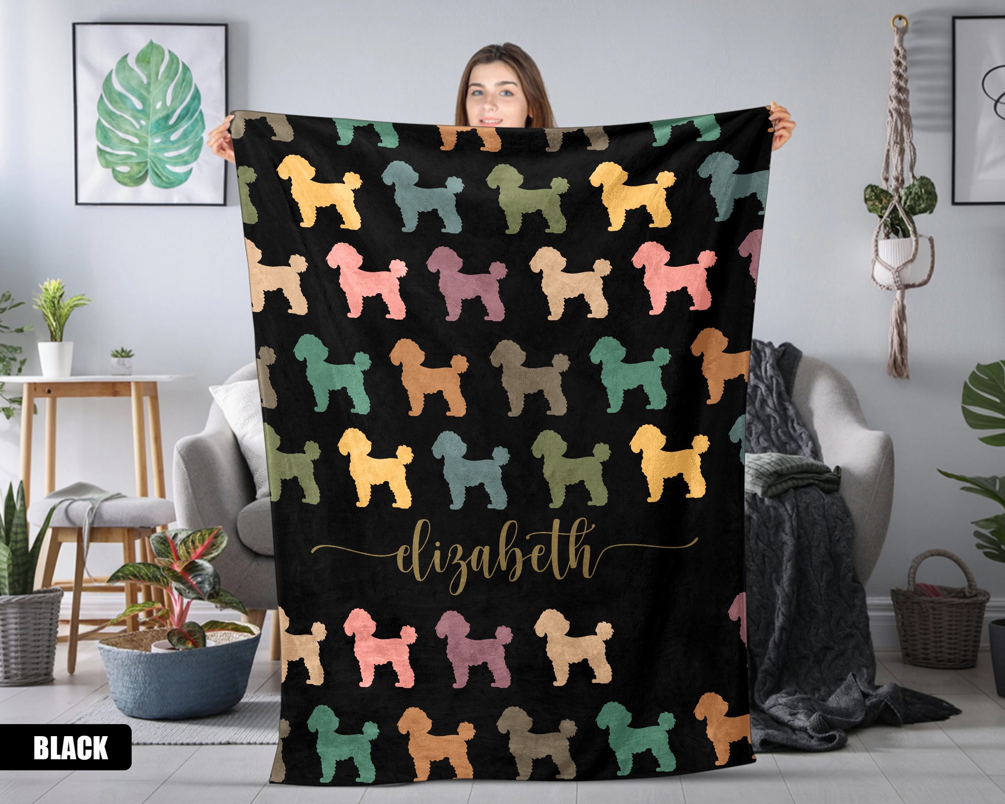 Custom Poodle Dog Blanket, Vintage Personalized Throw, Unique Gift for Dog Lovers