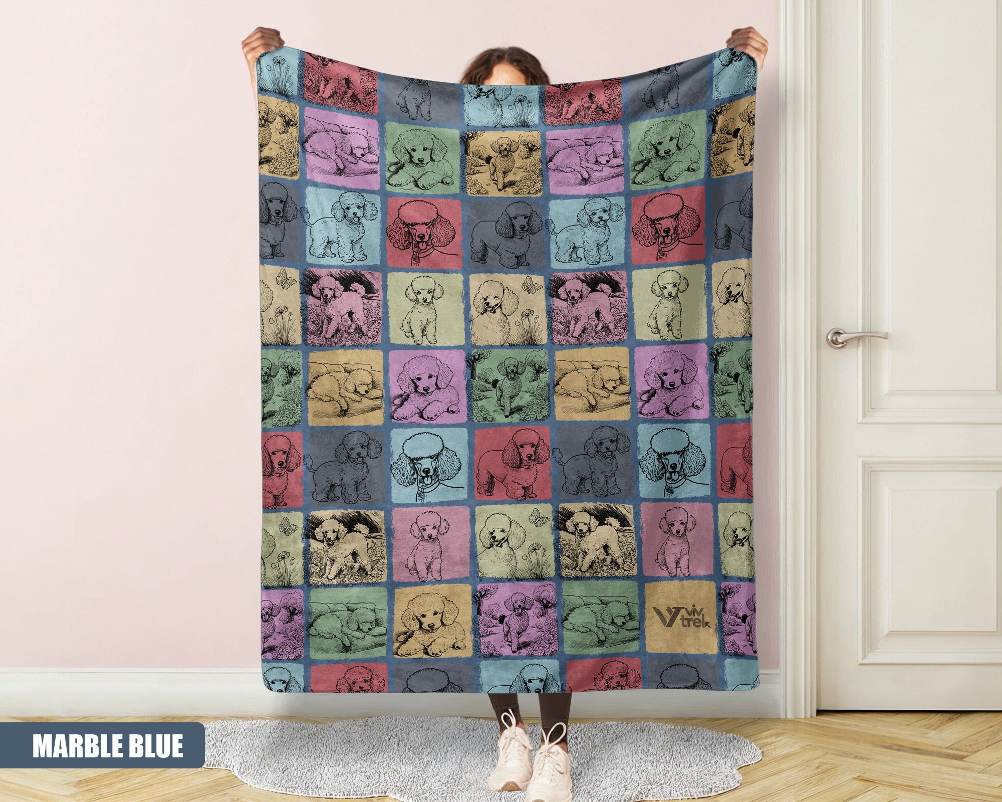 Poodle Dog Blanket, Cozy Vintage Throw, Retro Pet Gift for Dog Lovers Home