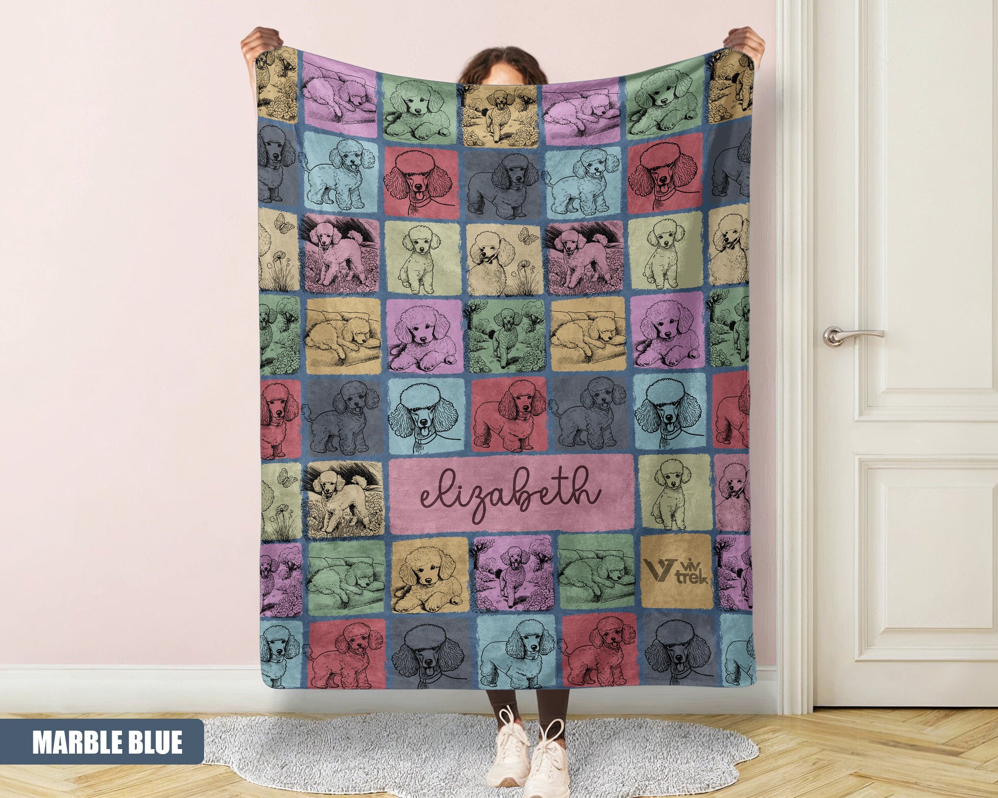 Custom Poodle Dog Blanket, Cozy Vintage Throw, Personalized Gift for Dog Lovers