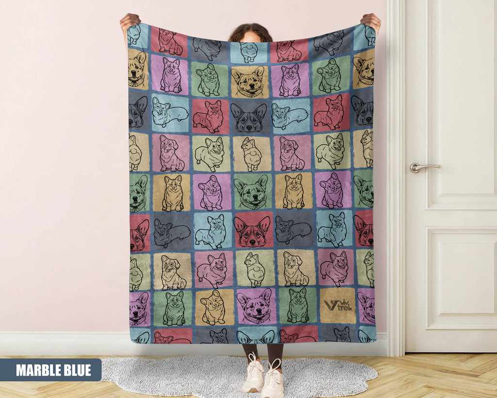 Corgi Dog Gift Blanket - Vintage Corgi Lover Throw, Cozy Fleece Under $50