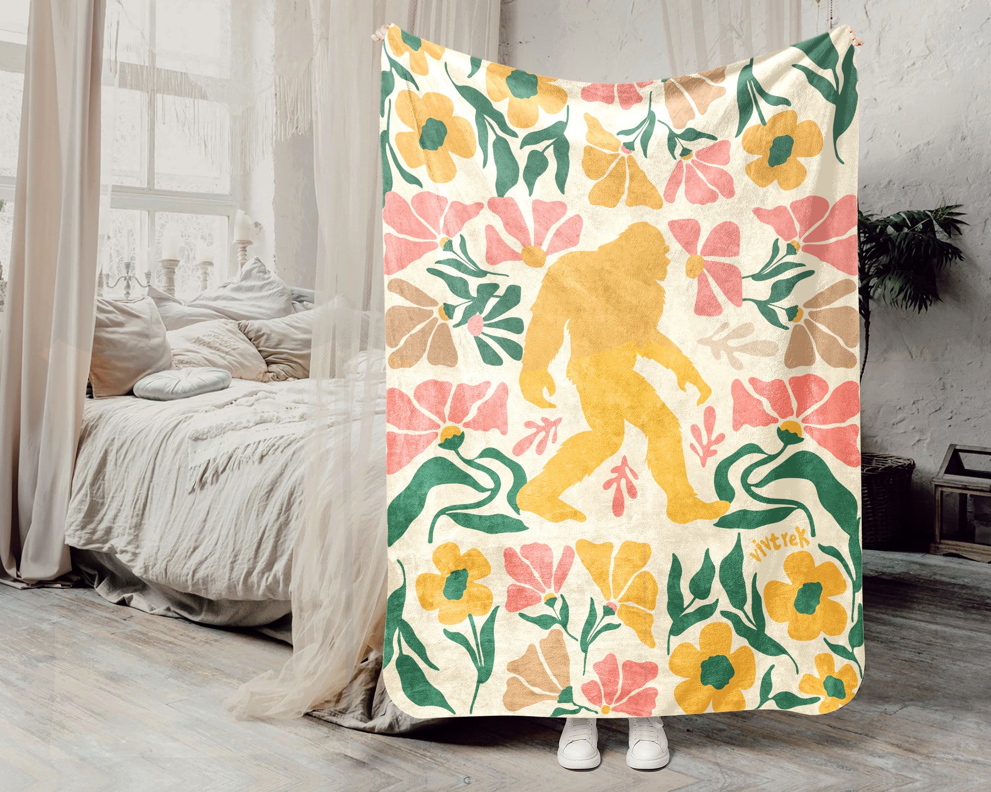 Floral Bigfoot Blanket – Cozy Sasquatch Forest Throw Gift