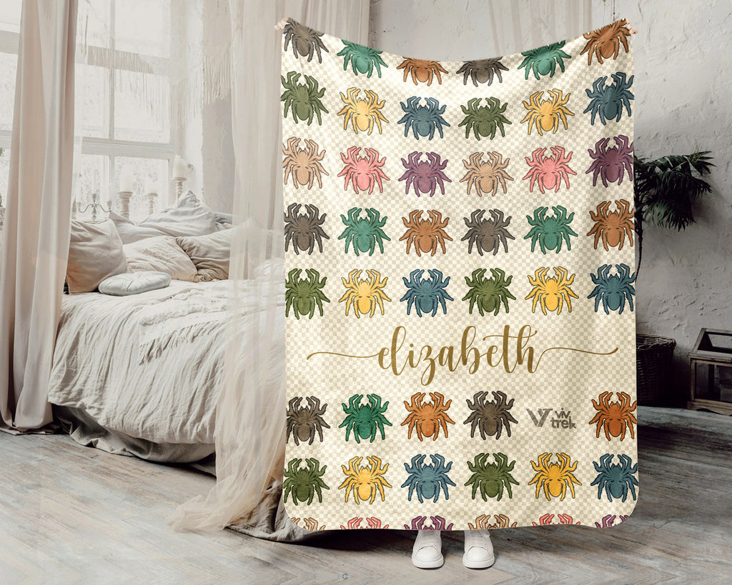 Personalized Tarantula Throw Custom Name Spider Lover Blanket Retro Arachnid Design Exotic Pet Owner Gift Home Accent Decor
