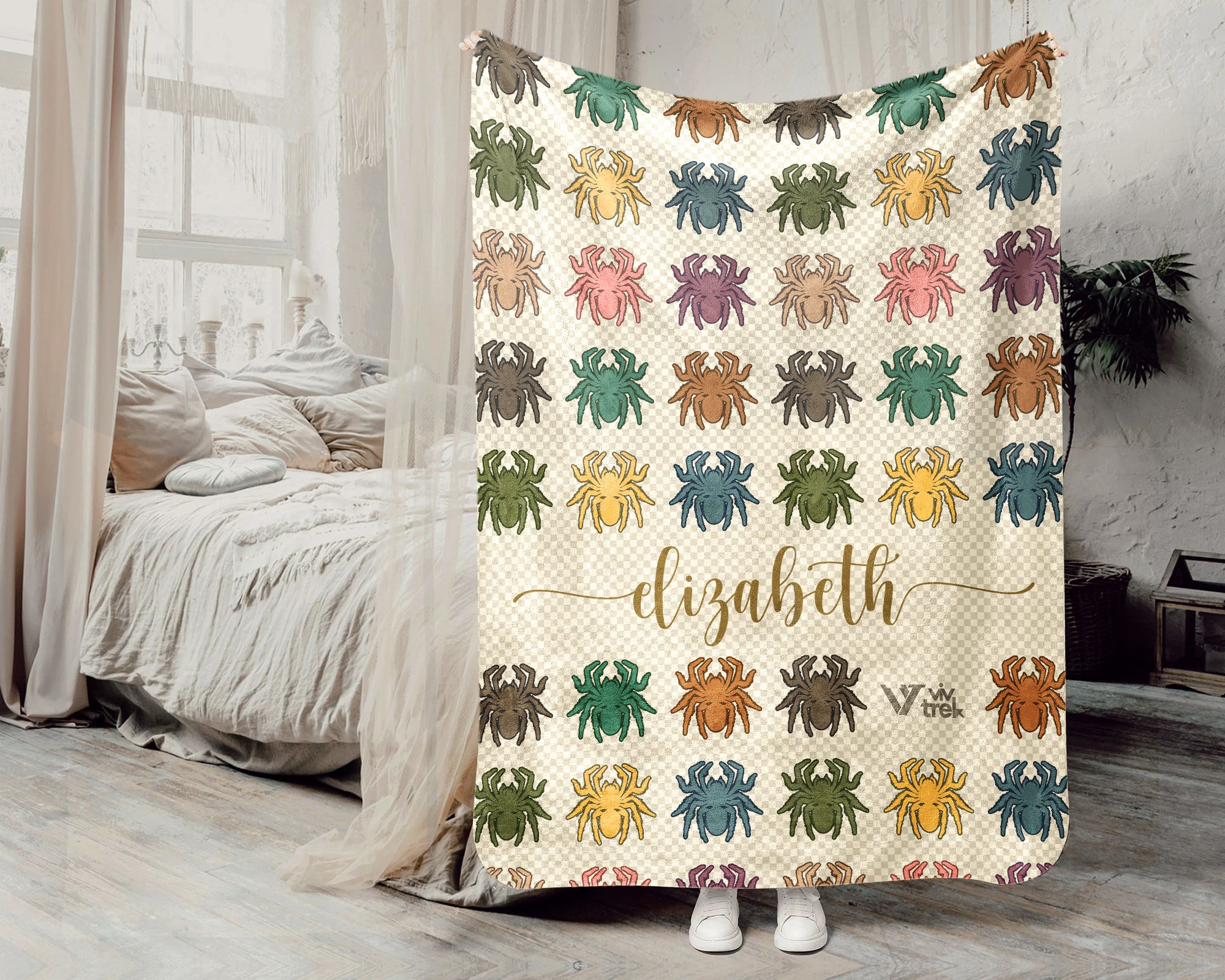 Personalized Tarantula Throw Custom Name Spider Lover Blanket Retro Arachnid Design Exotic Pet Owner Gift Home Accent Decor