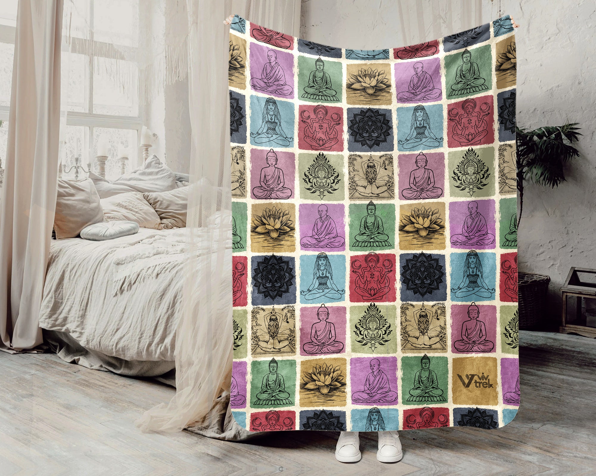 Vintage Yoga Lover Blanket, Retro Meditation Throw for Cozy Mindfulness and Zen Yoga Decor Gifts