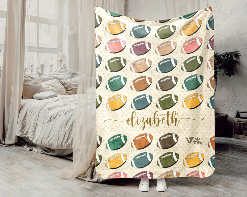 Custom Retro Football Blanket, Personalized Sports Throw for Athlete Fans Game Room Decor and Cozy Gift Ideas