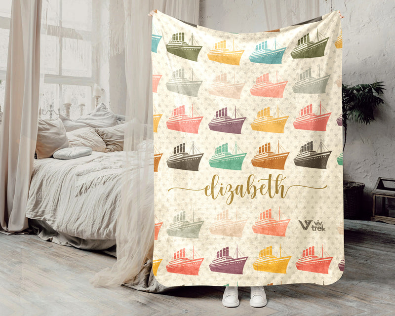 Personalized Titanic Blanket Custom Name Ship Lover Throw Vintage Ocean Graphic Cozy Fleece Nautical Gift Maritime Home Decor Accent