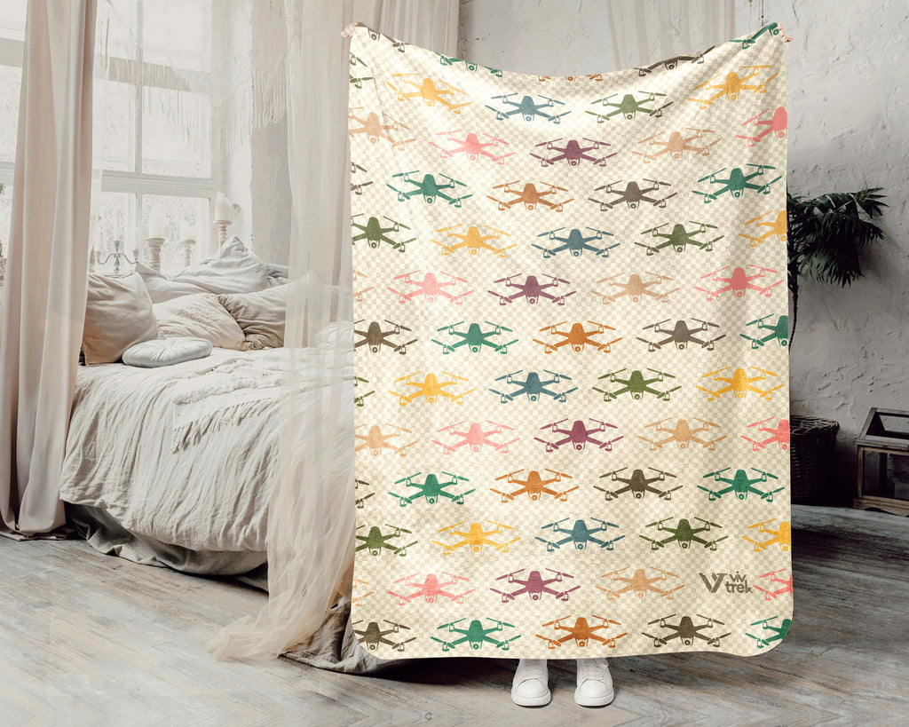 Retro Drone Throw Blanket – Cozy Gift for FPV Drone Enthusiasts