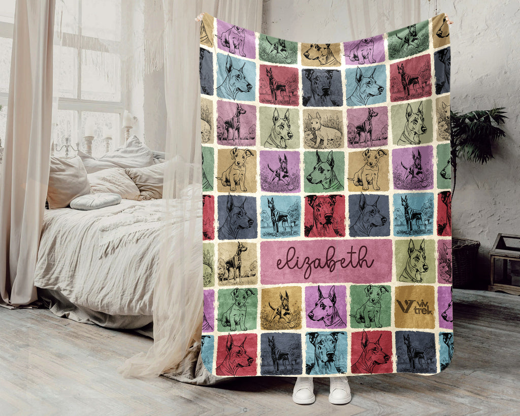 Personalized Name Dobermann Dog Blanket – Cozy Retro Throw for Dog Lovers