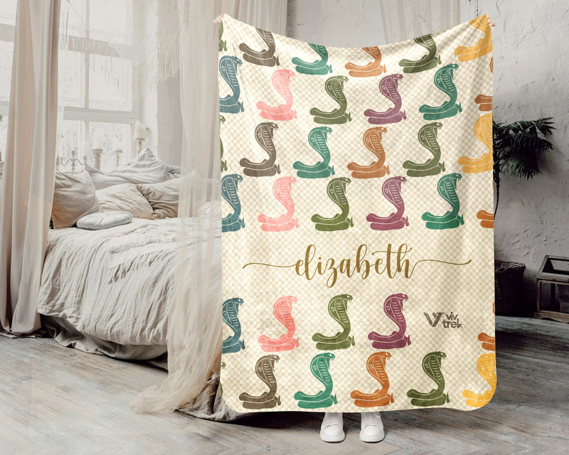 Personalized Snake Blanket Custom Name Cobra Design Retro Reptile Throw Cozy Wildlife Decor Unique Exotic Gift Home Accent