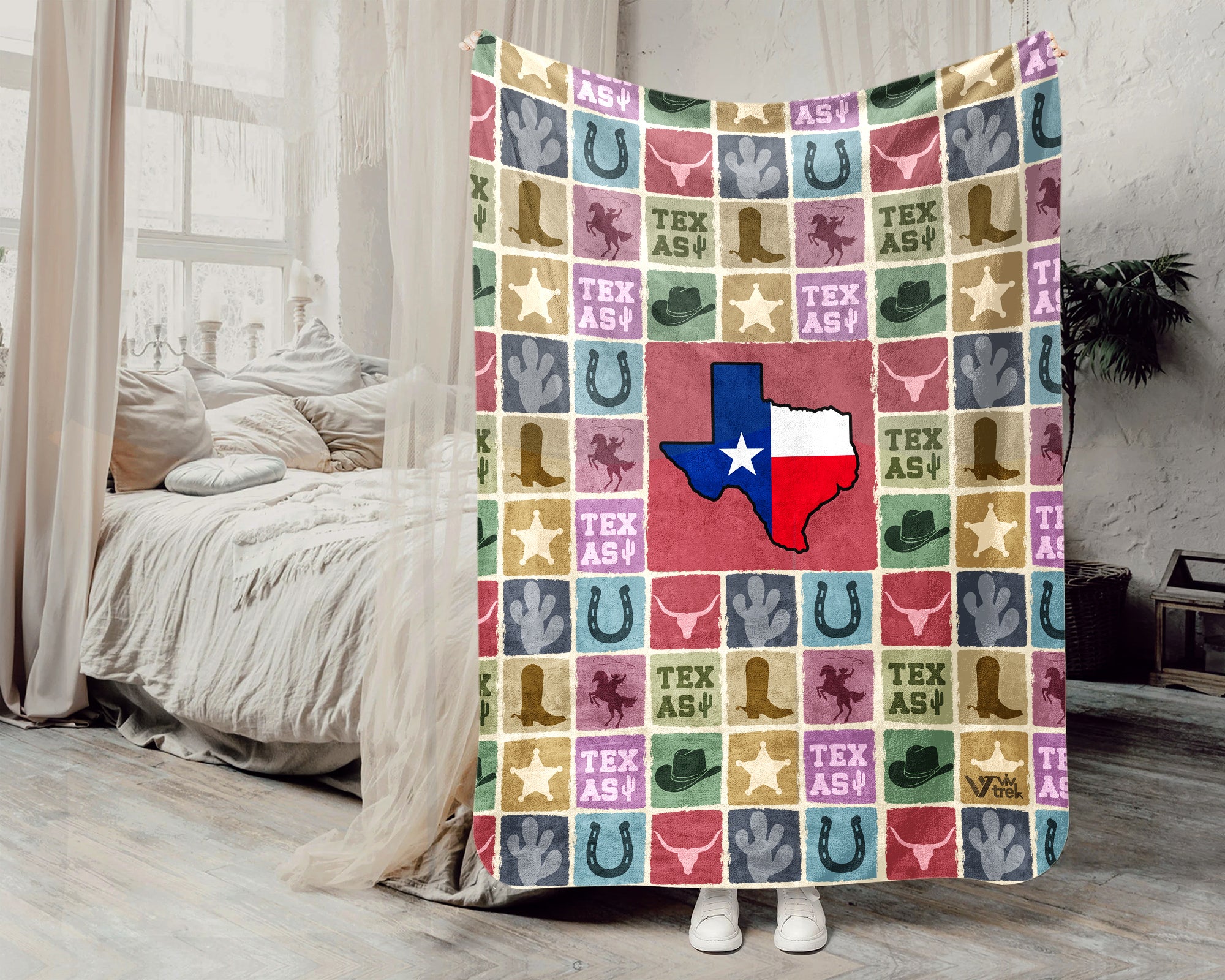 Retro Texas Blanket, Cozy Lone Star Throw, 4th of July Patriotic Gift, Vintage TX Lover Fleece, American Inspired Home Decor