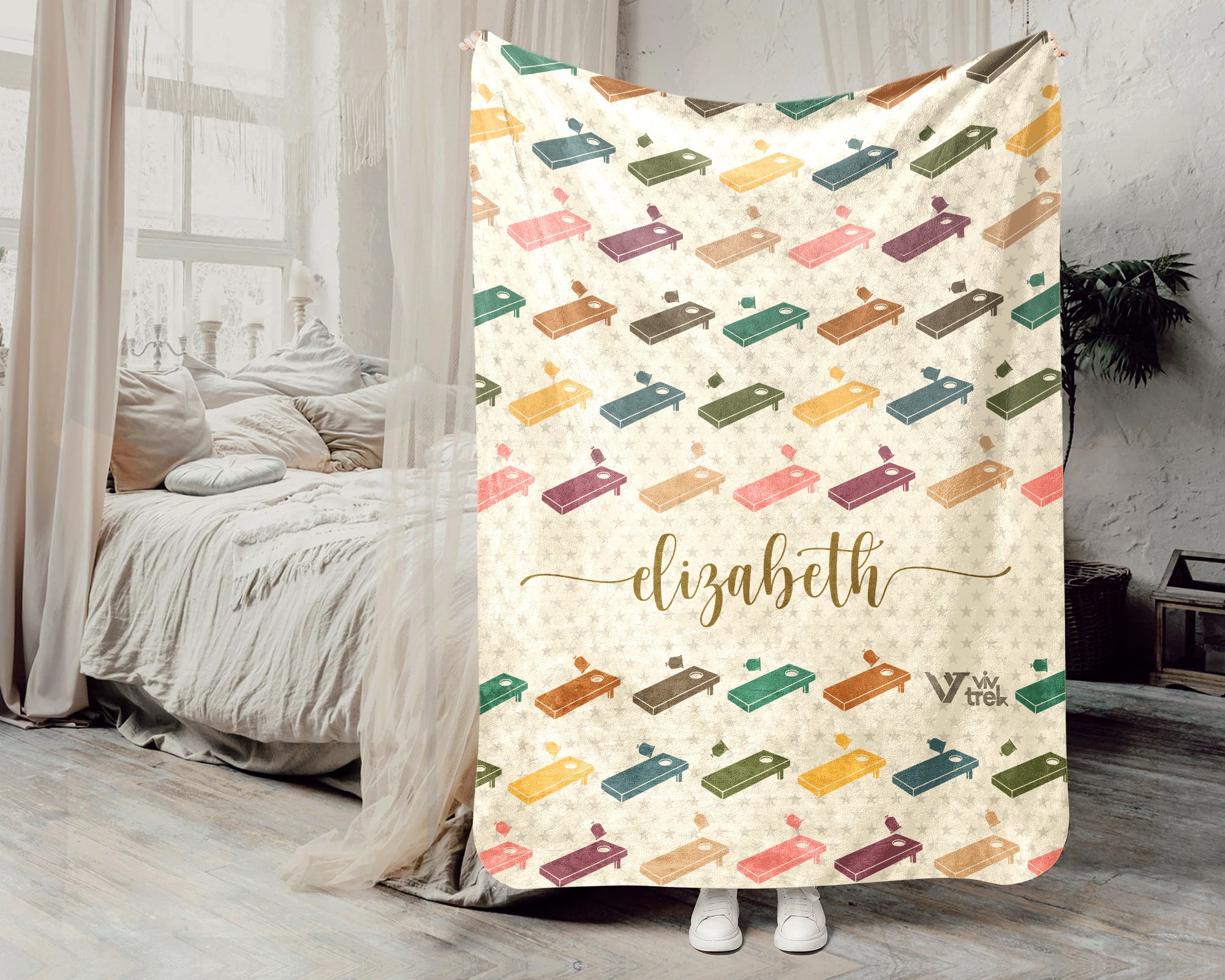 Custom Name Cornhole Blanket – Vintage Backyard Game Lover Throw