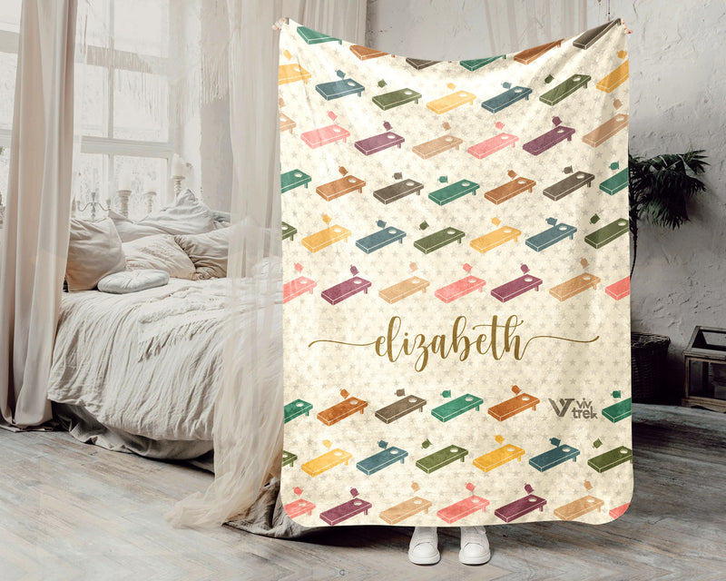 Custom Name Cornhole Blanket – Vintage Backyard Game Lover Throw