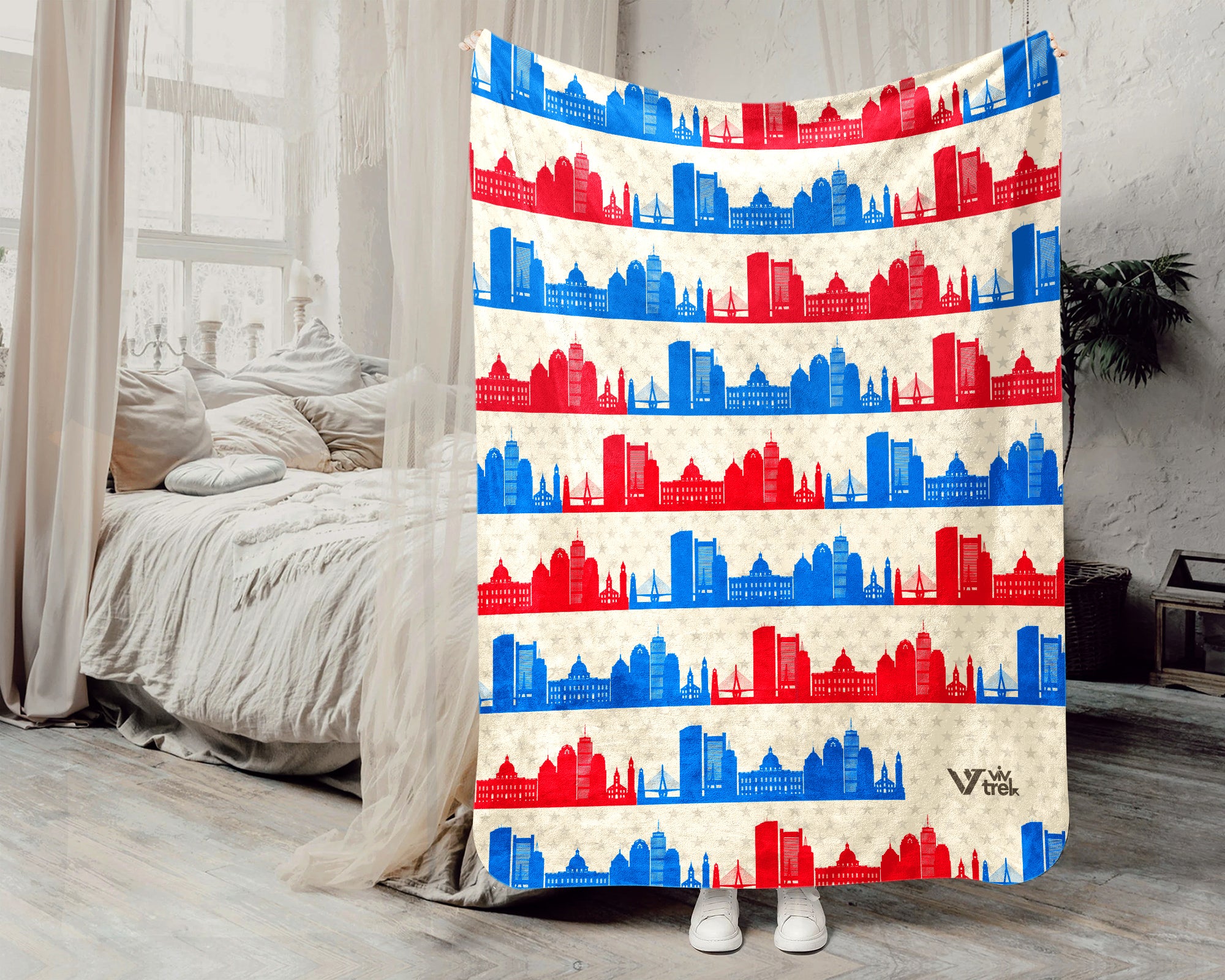 Retro Boston City Map Blanket Throw, Cozy New England Decor, Historic Cityscape Design, Massachusetts Pride Gift Blanket