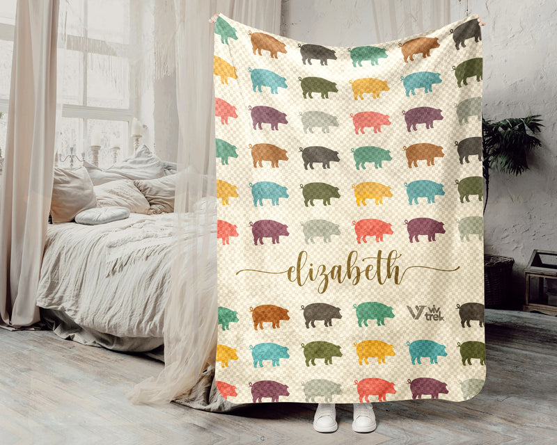 Personalized Pig Blanket Custom Name Cozy Vintage Farm Animal Throw Gift