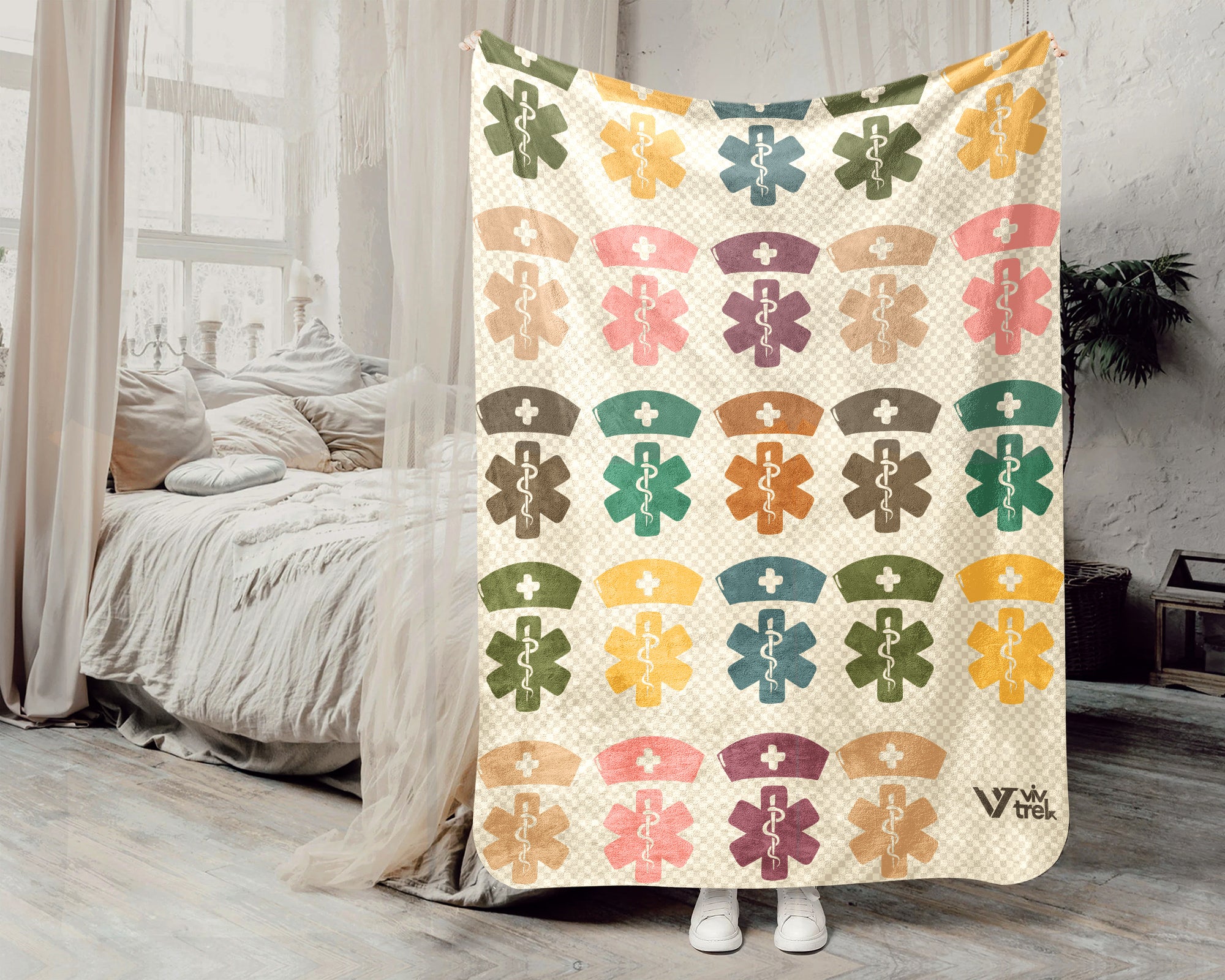 Retro Nurse Gift Blanket, Cozy RN Appreciation Throw, Cute Nurse Graphic Blanket, Soft Fleece Medical Worker Gift for Her