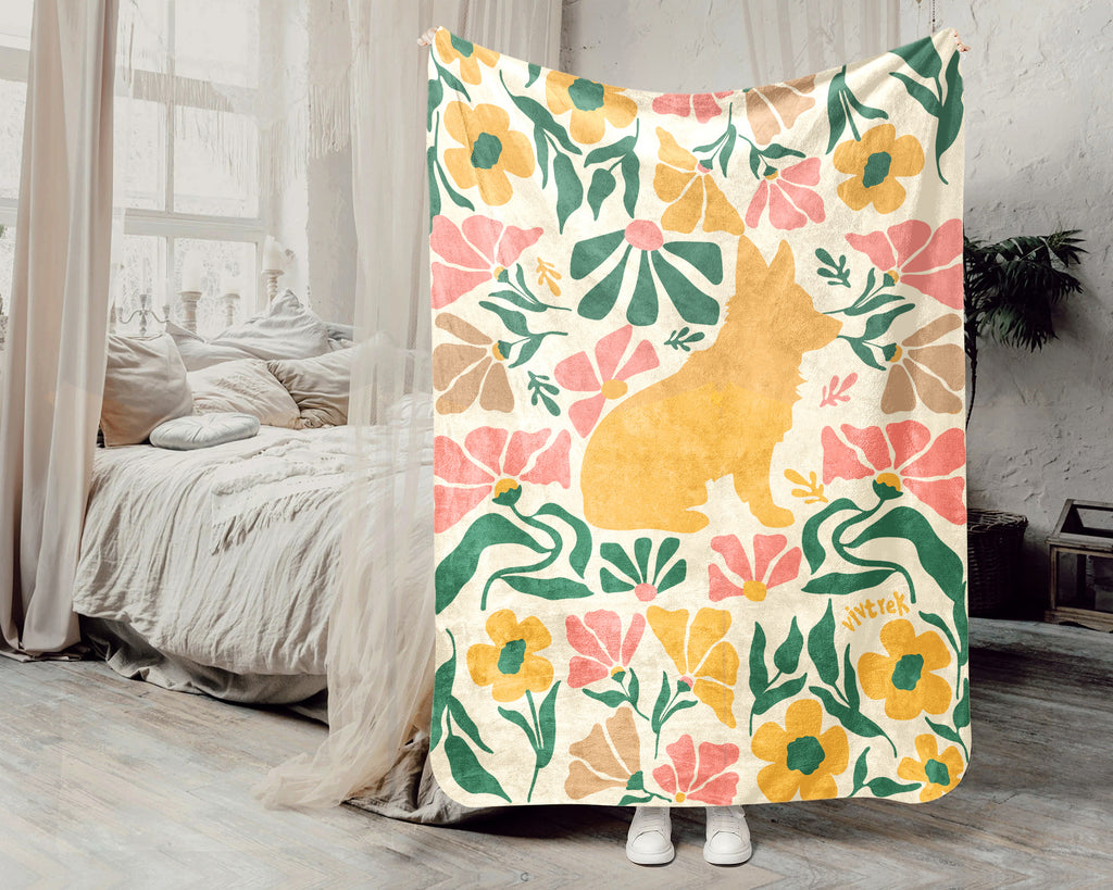 Floral Corgi Blanket – Cozy Cute Dog Lover Throw Gift