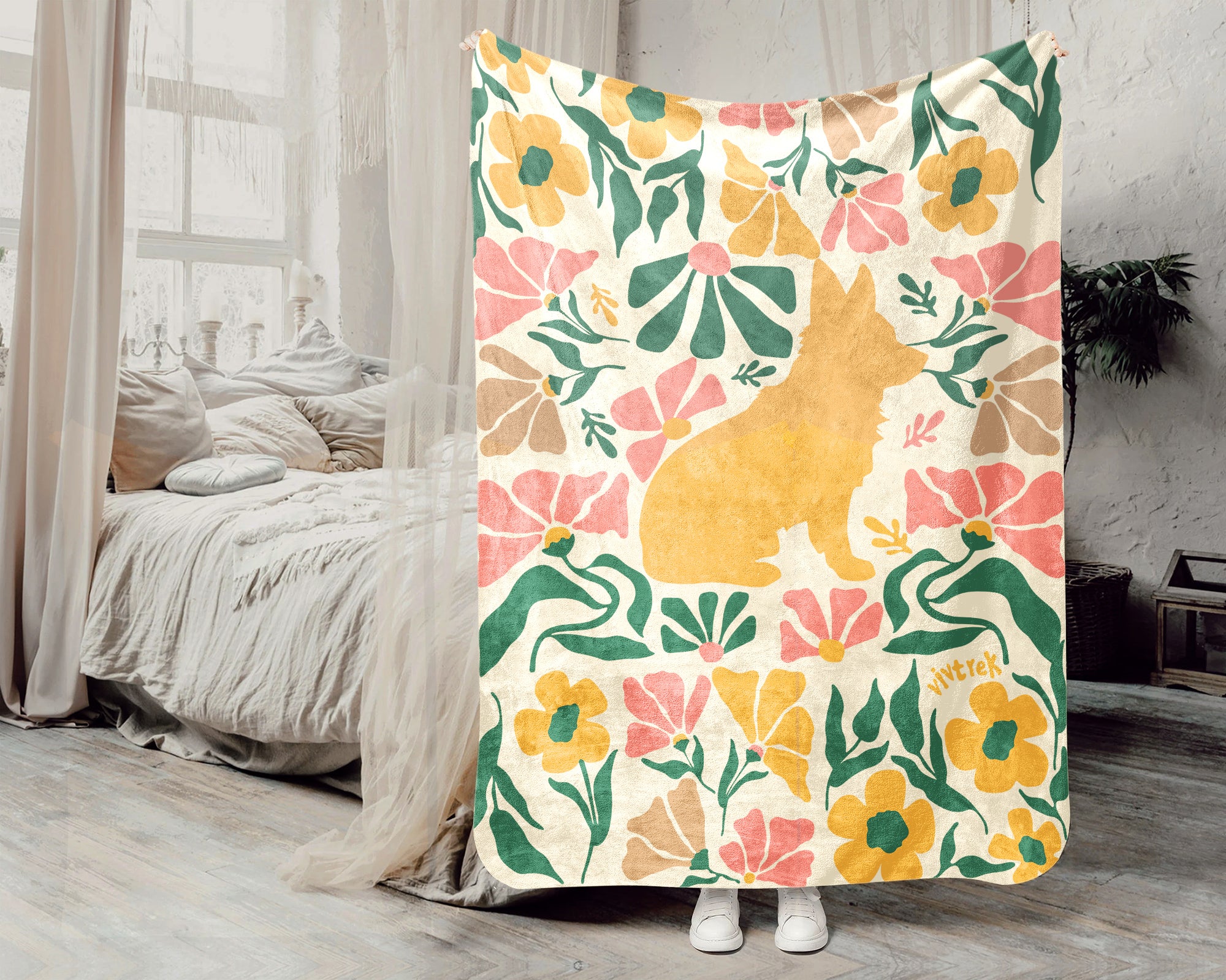 Floral Corgi Blanket – Cozy Cute Dog Lover Throw Gift