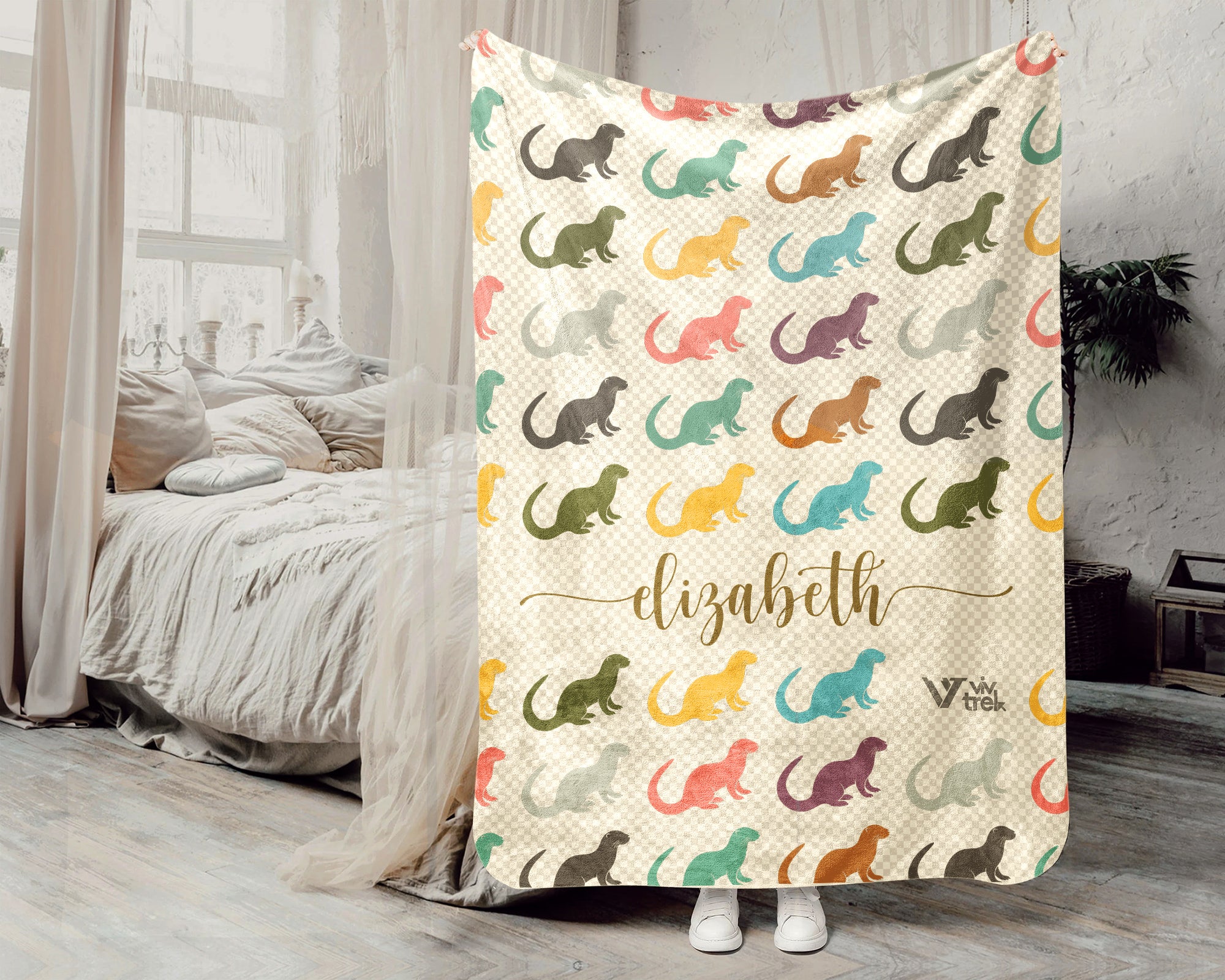 Custom Name Otter Blanket, Cozy Vintage Otter Throw for Home and Living Room