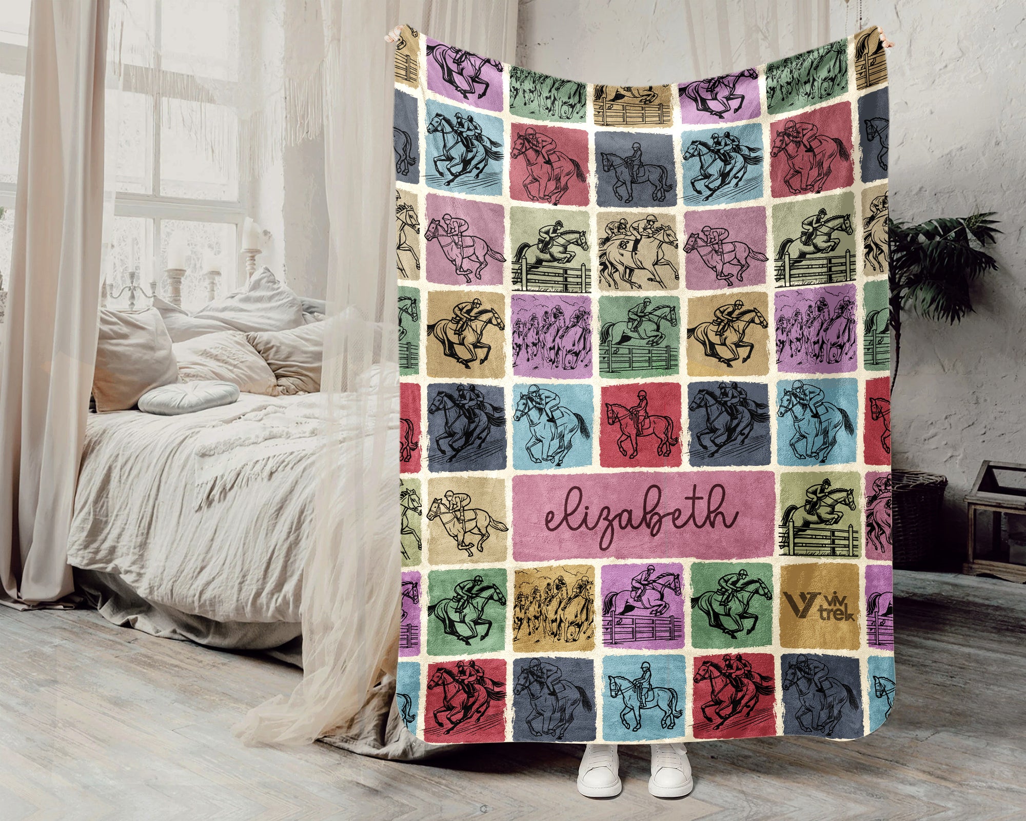 Personalized Horse Racing Blanket Cozy Custom Name Throw Soft Equestrian Decor Unique Racing Fan Gift for Home