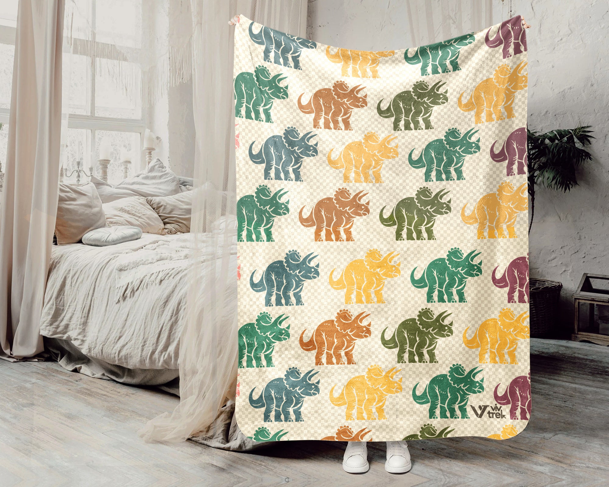 Retro Triceratops Dinosaur Blanket Cozy Prehistoric Throw Vintage Fossil Graphic Decor Paleontology Inspired Gift Home Accent