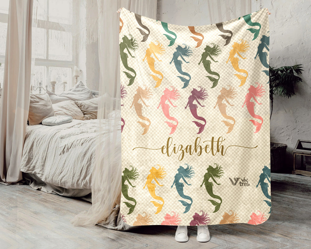 Personalized Mermaid Blanket with Custom Name Cozy Fantasy Ocean Throw for Kids Girls Cute Gift Magical Bedroom Decor