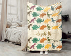 Personalized Dino Blanket Custom Name Prehistoric Animal Throw Retro Dinosaur Decor Cozy Gift Unique Home Accent Idea