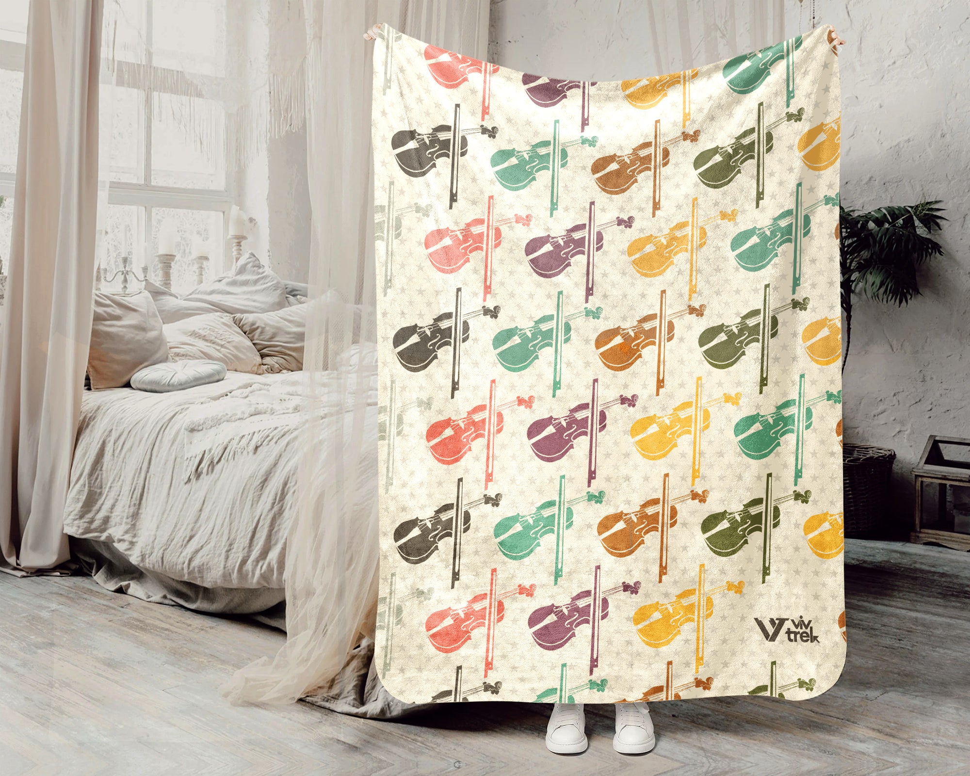 Retro Violin Lover Blanket Cozy Musician Throw Vintage Style Violin Fleece Blanket Perfect Gift for Violin Players Music Enthusiasts