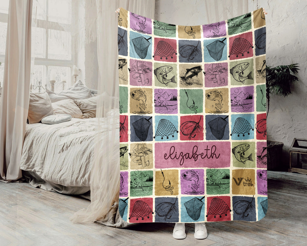 Personalized Fishing Blanket, Custom Angler Throw, Cozy Outdoor Gift Decor for Fishermen and Lake House Spaces