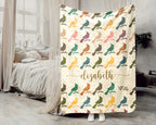 Custom Name Cardinal Blanket Retro Bird Lover Throw Cozy Personalized Gift Soft Wildlife Decor for Home