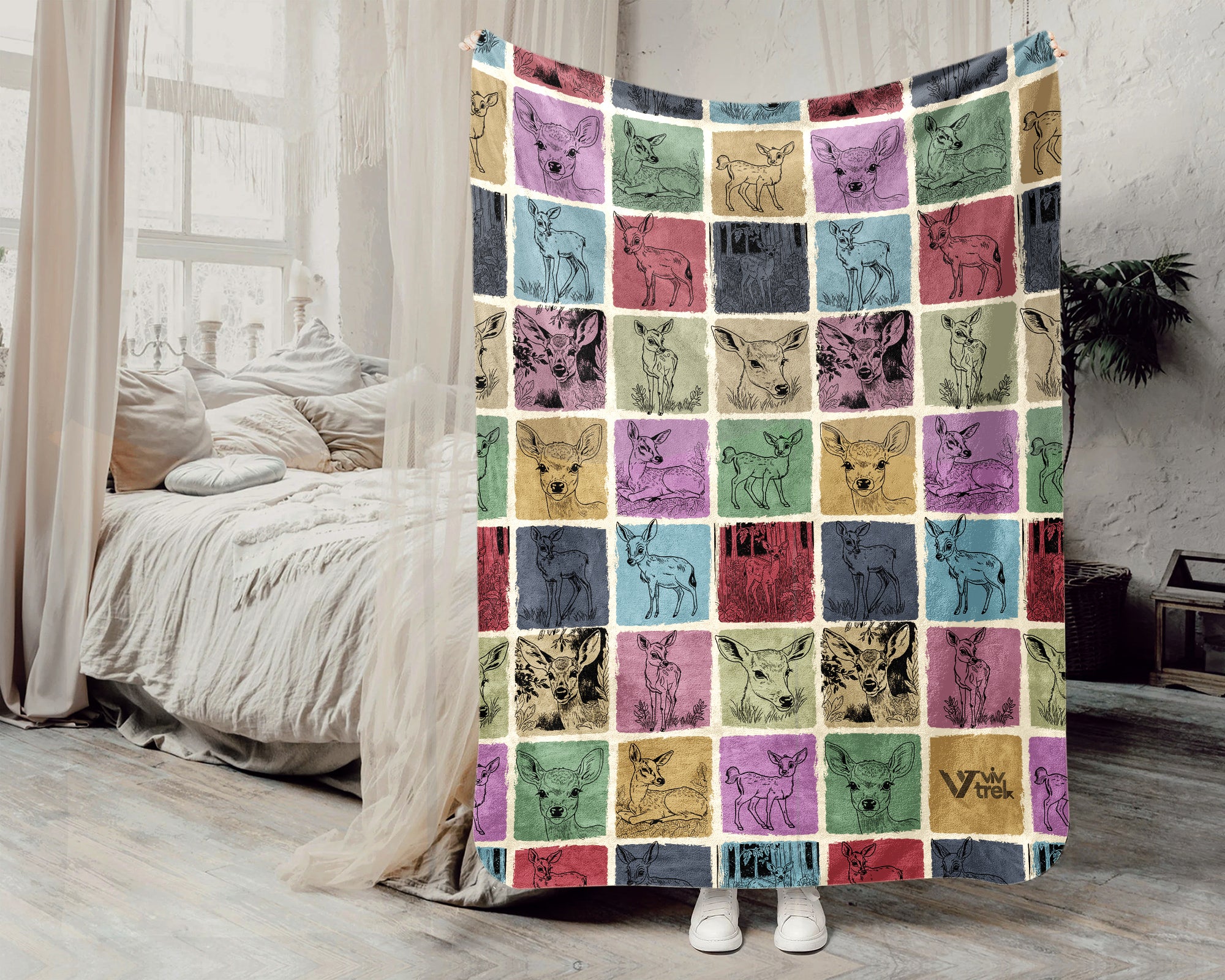 Vintage Baby Deer Blanket, Bambi Inspired Woodland Throw, Cozy Wildlife Animal Blanket, Rustic Nature Gift for Kids Adults Home Decor