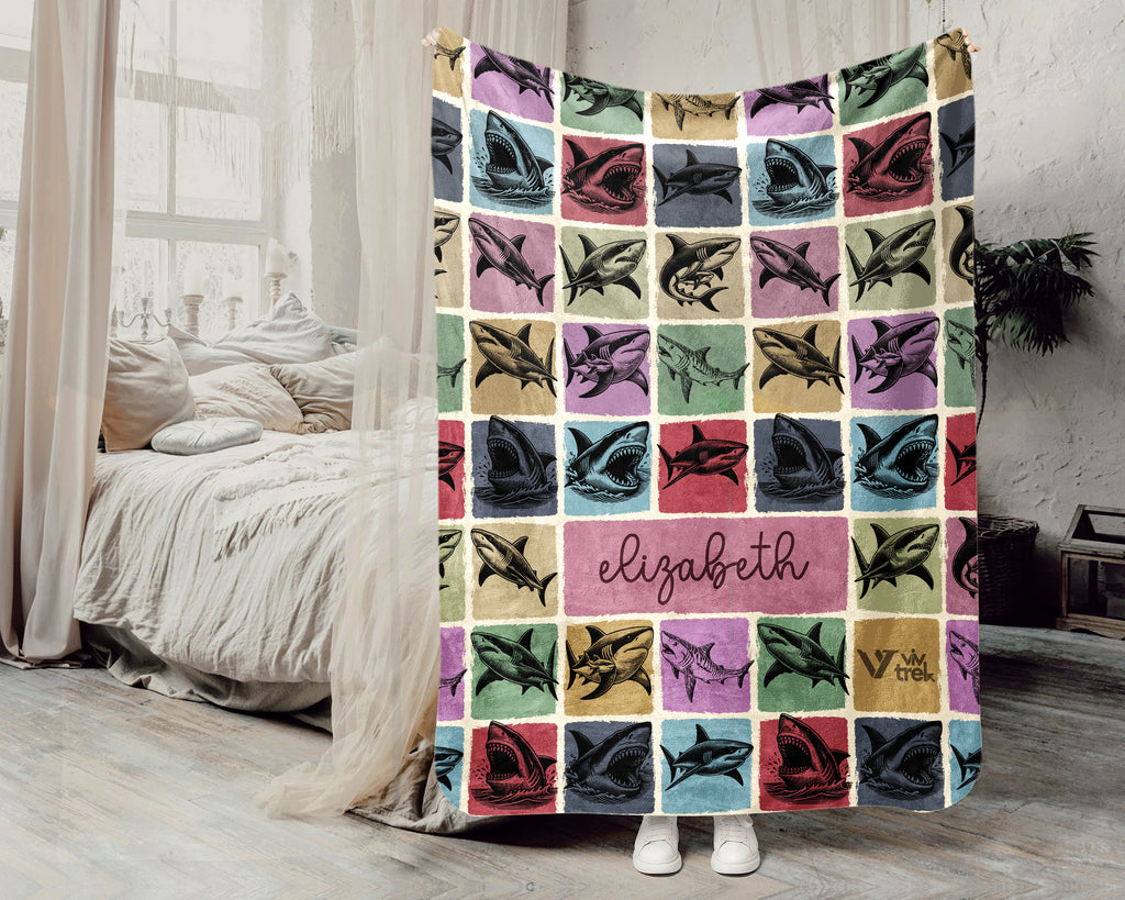 Personalized Shark Blanket – Custom Name Ocean Throw for Shark Lovers