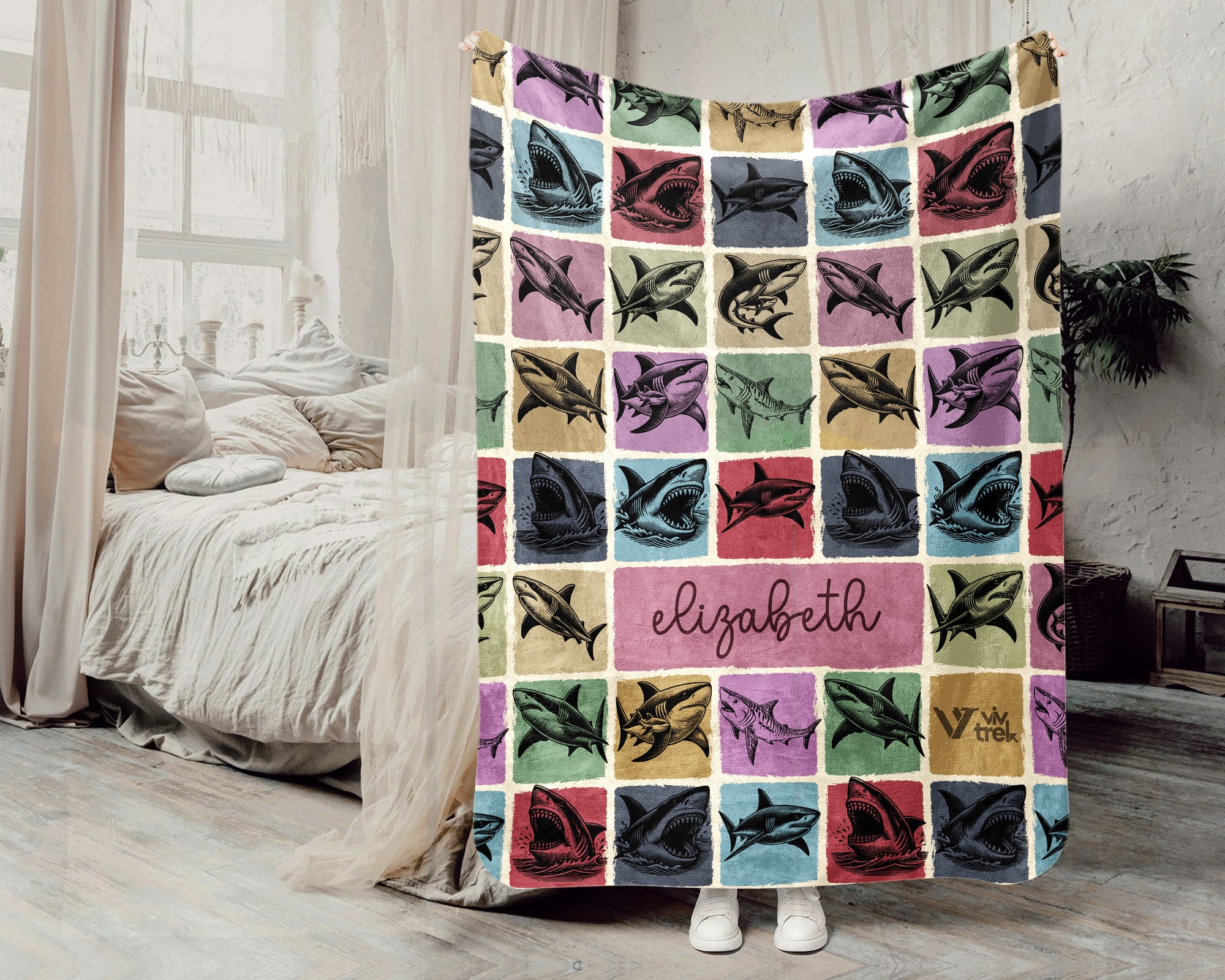 Personalized Shark Blanket – Custom Name Ocean Throw for Shark Lovers