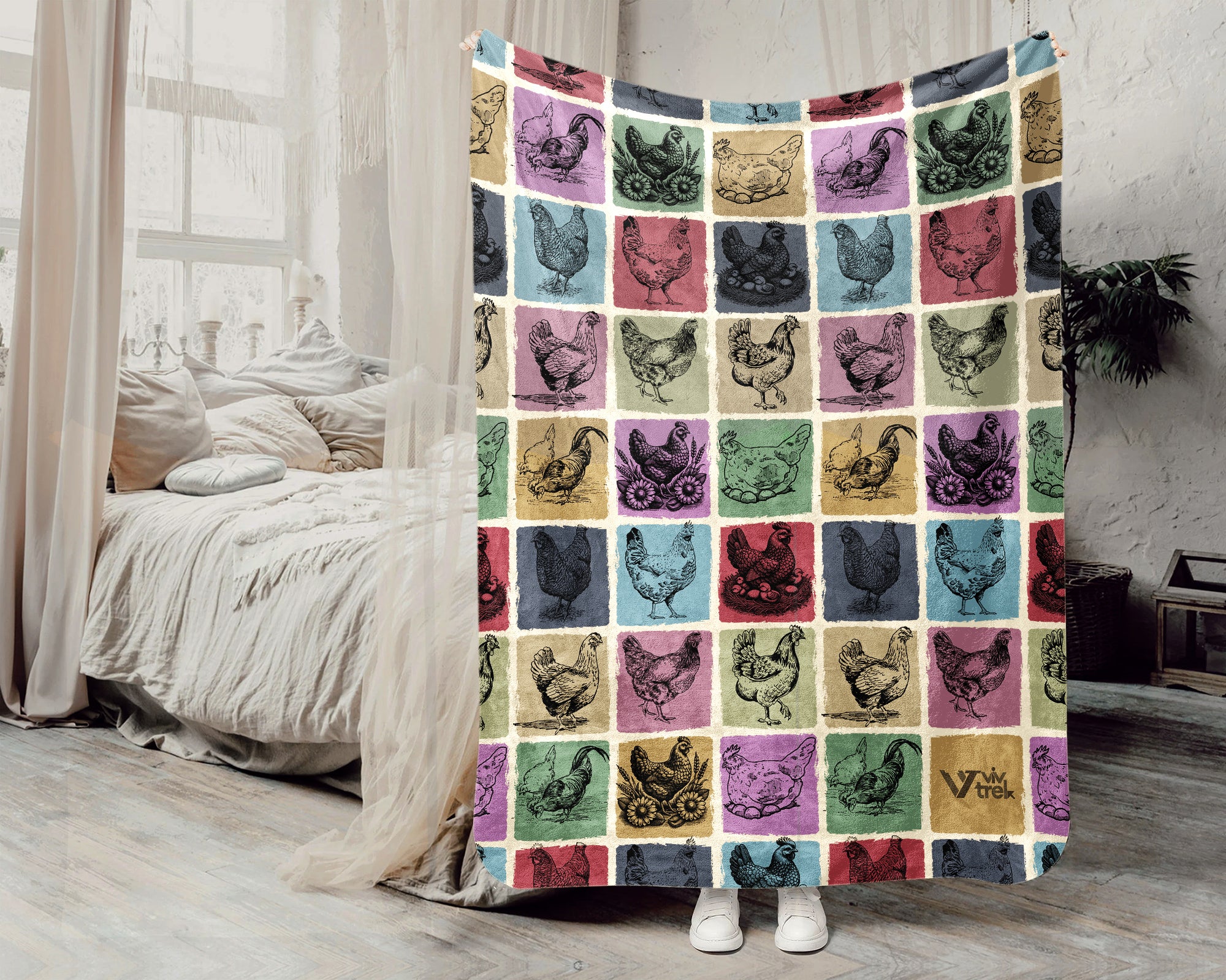 Vintage Chicken Blanket – Cozy Farmhouse Animal Lover Throw