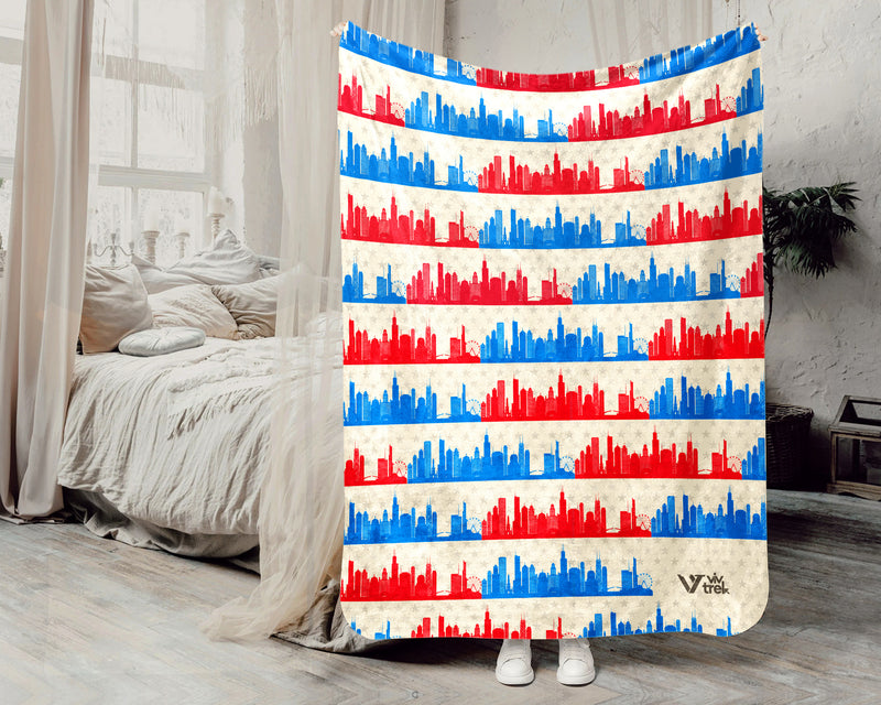 Retro Chicago City Map Blanket Throw, Cozy Windy City Decor, Skyline Design, Illinois Pride Gift, Urban Sofa Throw Blanket