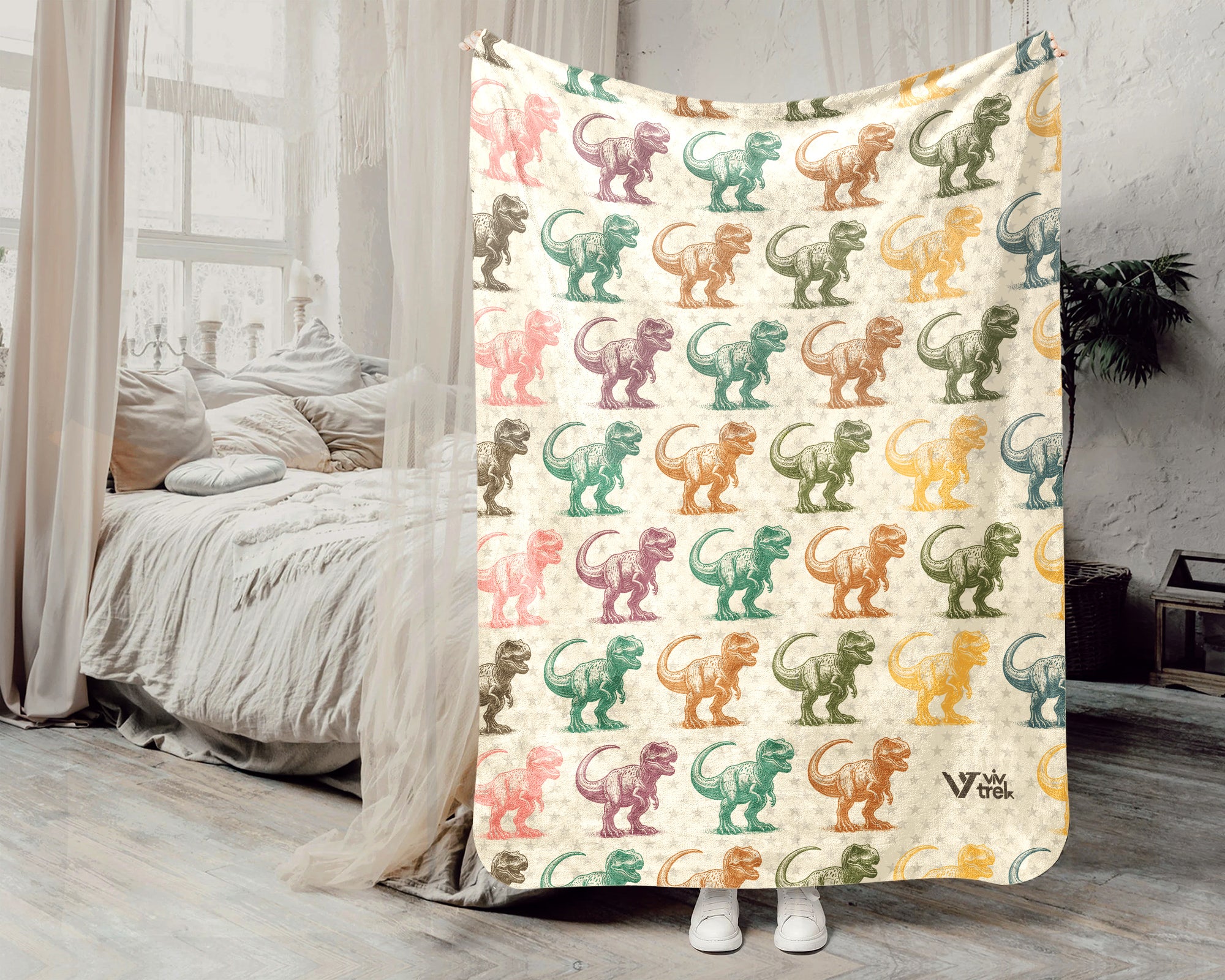 Retro T-Rex Dinosaur Blanket Cozy Prehistoric Throw Vintage Tyrannosaurus Rex Graphic Fossil Inspired Decor Unique Gift Accent