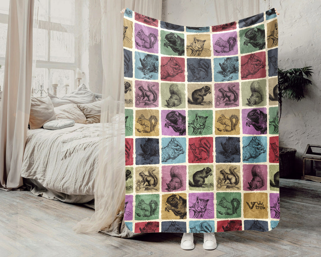 Retro Squirrel Lover Blanket Cozy Woodland Animal Throw Gift
