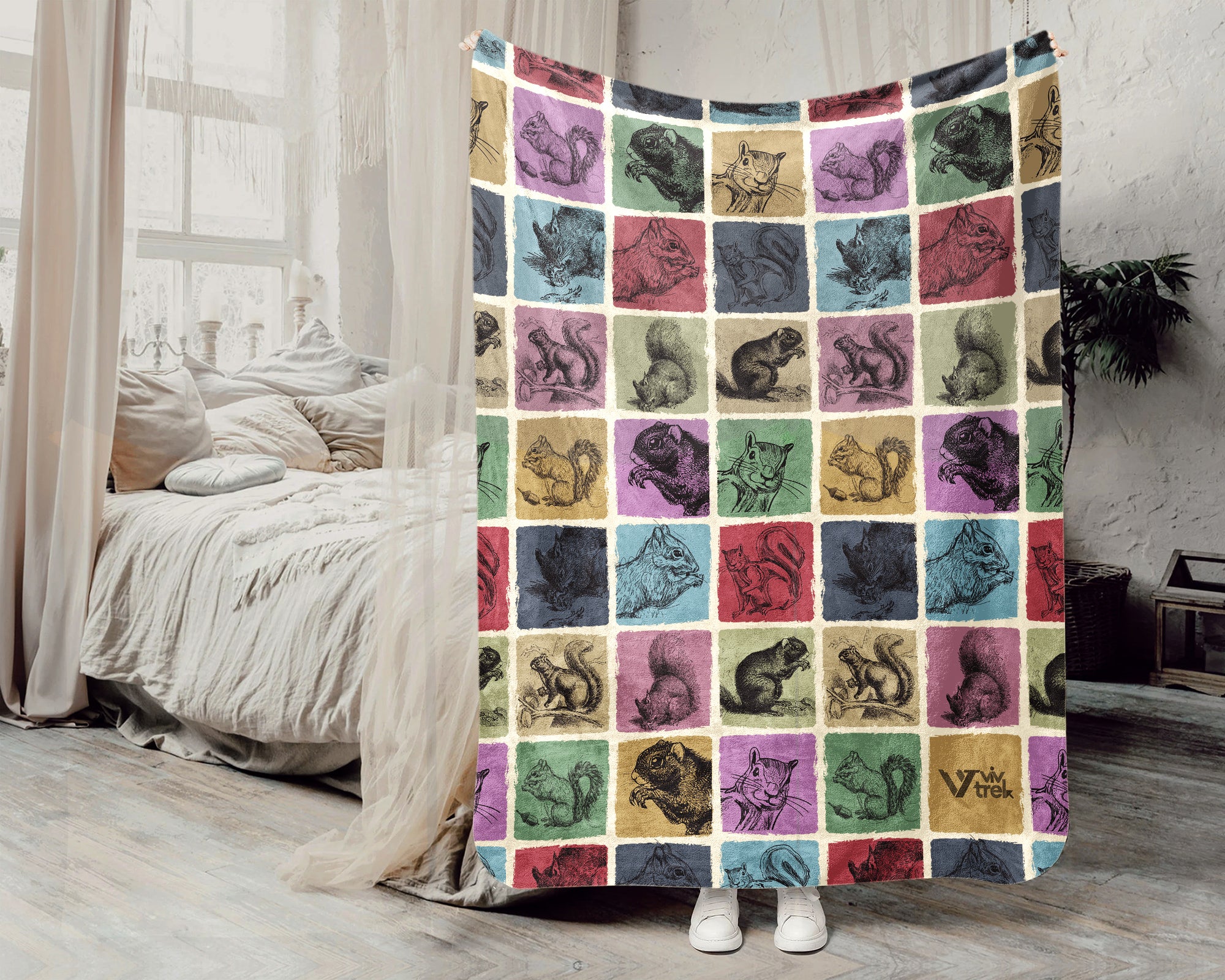 Retro Squirrel Lover Blanket Cozy Woodland Animal Throw Gift