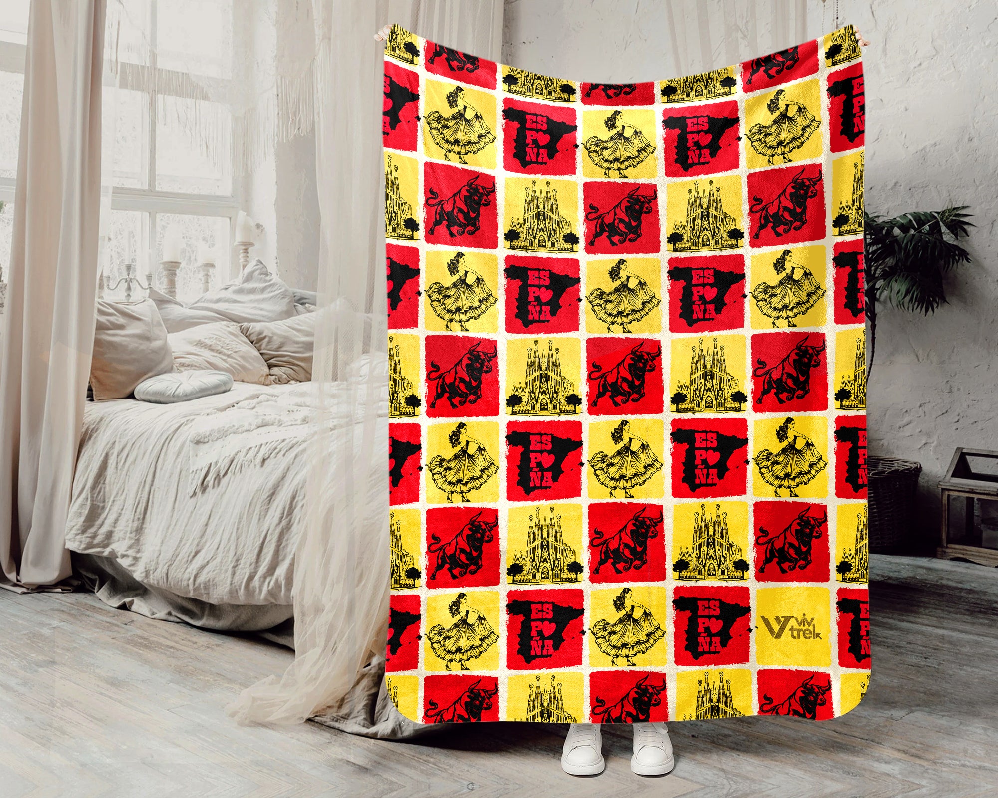 Spain Heritage Blanket Throw with España Flag Design, Cozy Barcelona Madrid Inspired Decor, Europe Travel Lover Gift Blanket