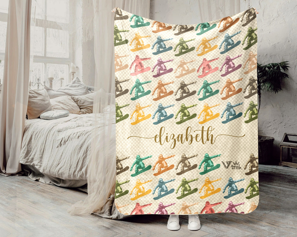 Personalized Snowboarding Blanket – Custom Name Cozy Winter Sports Throw