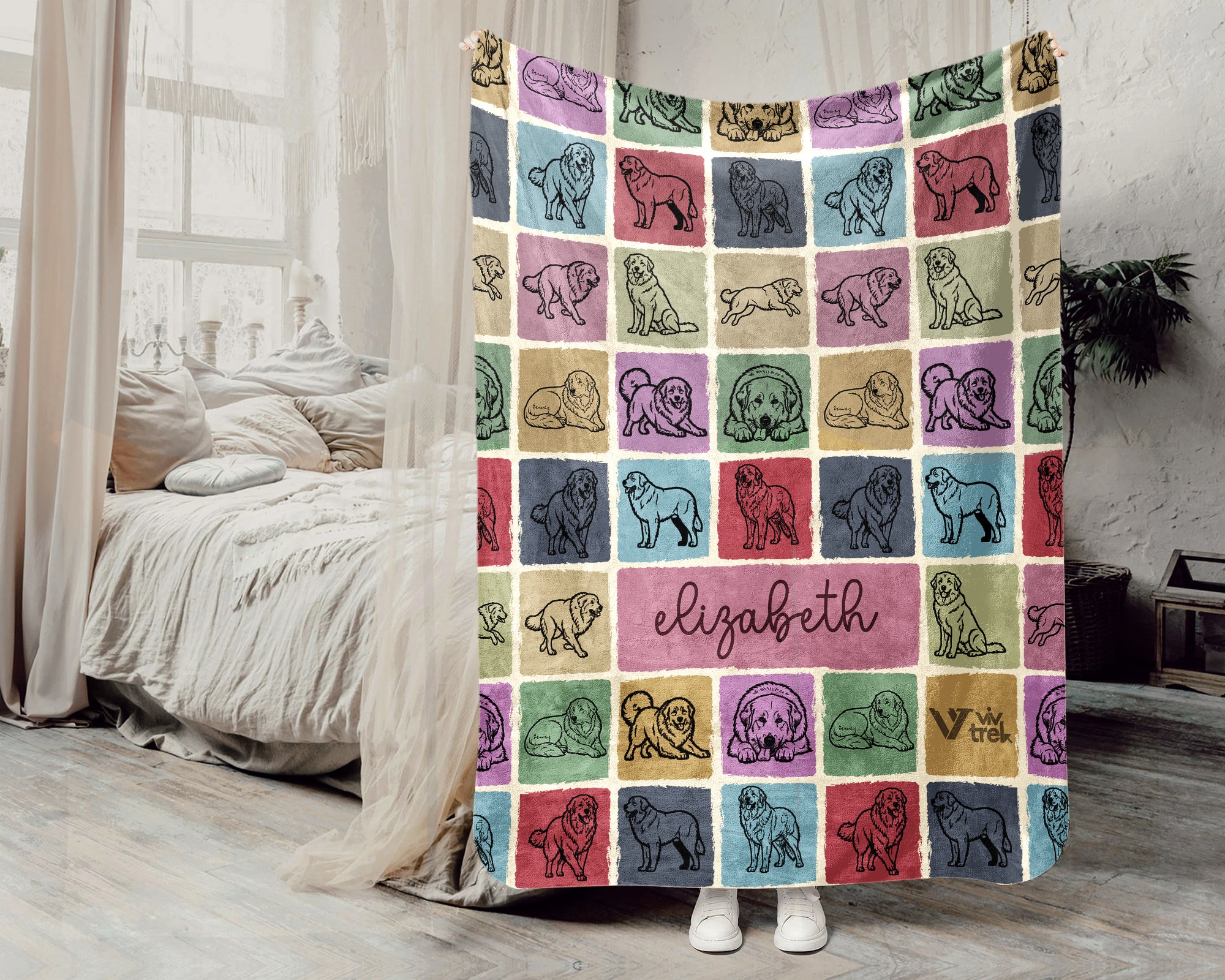 Custom Great Pyrenees Throw Blanket | Personalized Dog Name Gift | Fluffy White Mountain Dog Cozy Home Decor Accent