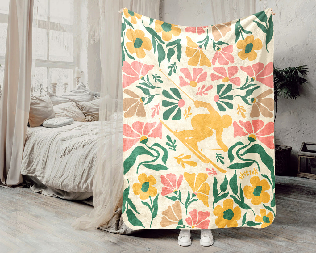 Floral Snowboarding Blanket – Cozy Winter Sports Lover Throw