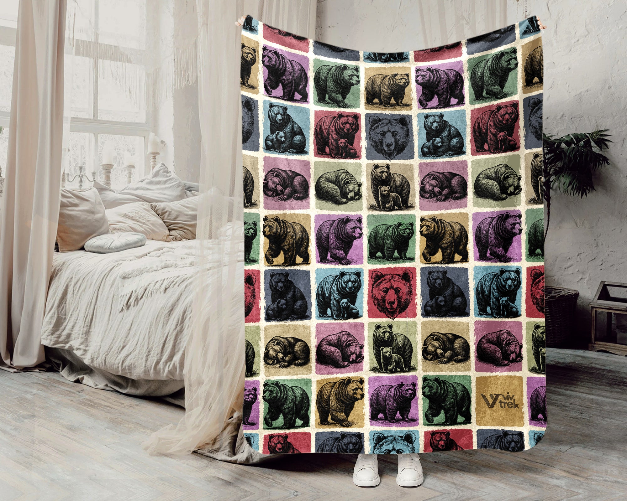Vintage Bear Lover Blanket Cozy Wild Animal Throw Rustic Bear Graphic Blanket Unique Wildlife Gift Home Decor Idea for Couch Bedroom