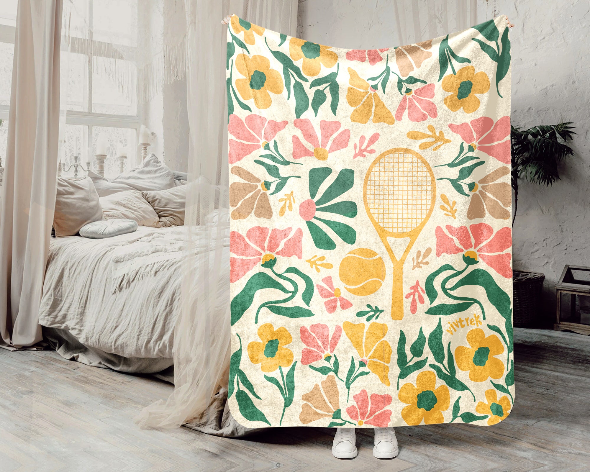 Floral Tennis Blanket – Cozy Vintage Player Throw Gift
